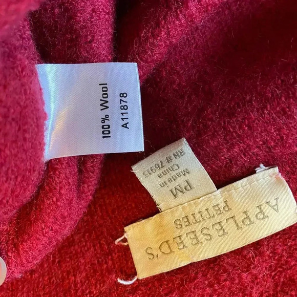 Appleseed’s Grannycore Wool Full Zip Red Cardigan Jacket Women's PM Pockets - Picture 4 of 6